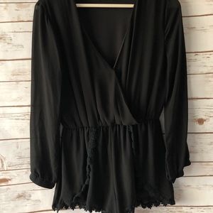 ASTR Black Lace Trim Romper